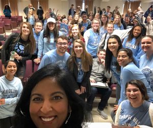 Viji Sathy, director of the Townsend Program for Education Research and associate dean for evaluation and assessment in the Office of Undergraduate Education; and professor of the practice in the department of psychology and neuroscience, with students.