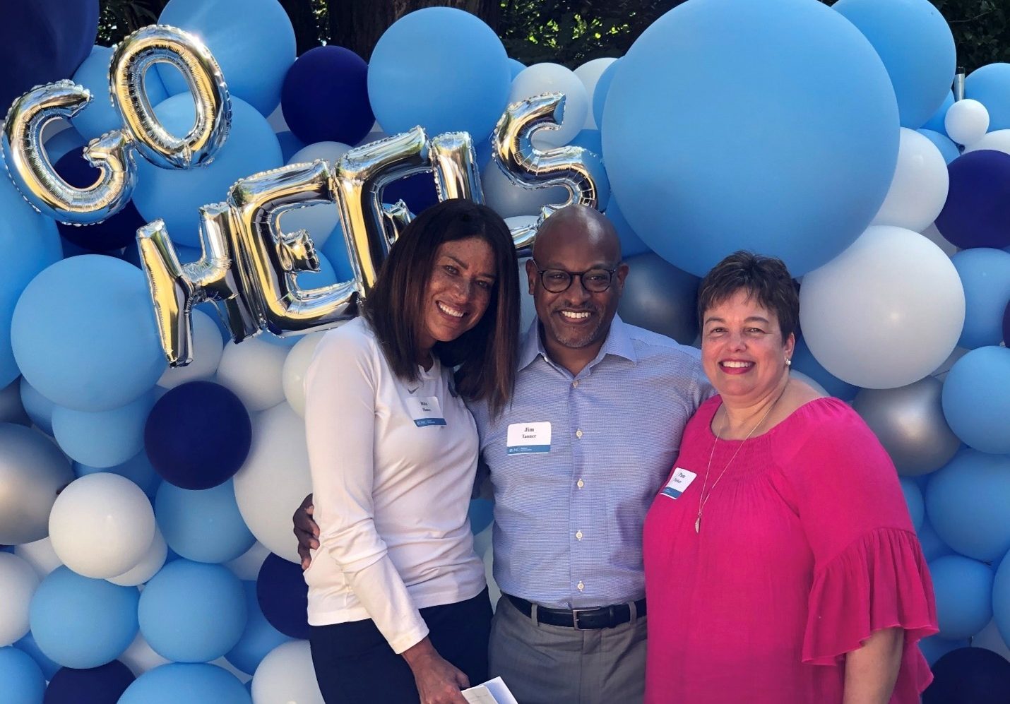 (From left to right) Rita Hanes ’89, Jim Tanner ’90 and Pam Parker ’90, all Arts and Sciences Foundation Board of Directors and Arts and Sciences Fund donors, celebrate the College’s success in the Campaign for Carolina.